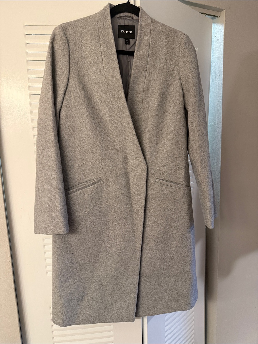 Express Light Gray Open-Front Wool-Blend Trench Coat